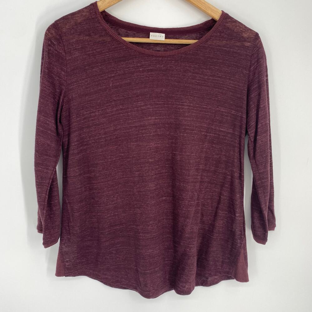 Poetry Marled Plum Scoop-Neck Three-Quarter Sleeve Top